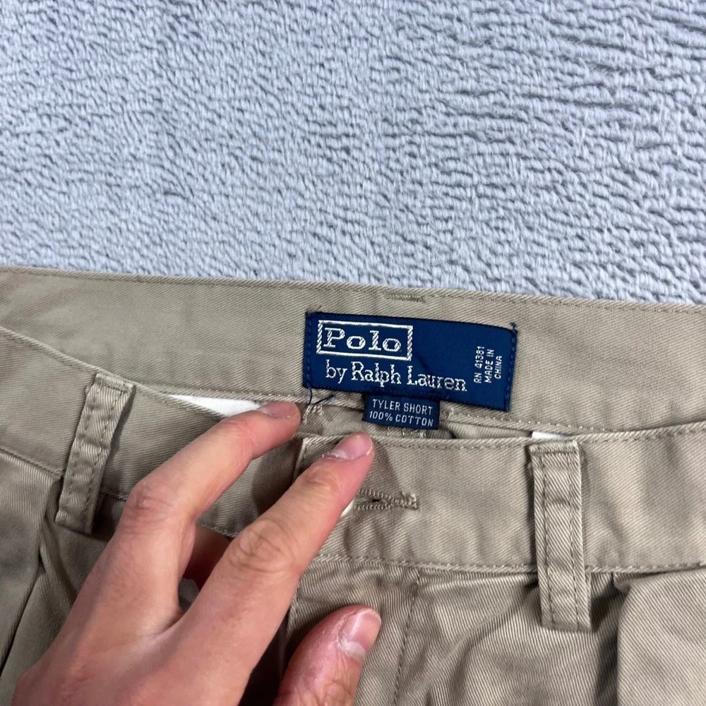 Polo Ralph Lauren Mens 30 Tyler Short Khaki Tan Pleated Chino Cotton Twill